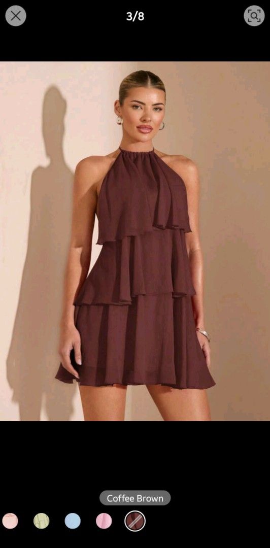 Coffee Brown Tiered Halter Neck Mini Dress (Category: Dresses) located in Caloocan City. Submitted by yssapics (Listing ID 1462877192, Image 1). Description: ❗️can give discount if you get 2 or more❗️ - wash but never been used! - can send actual picture. - price can be negotiable. rfs: decluttering and need for school funds!.