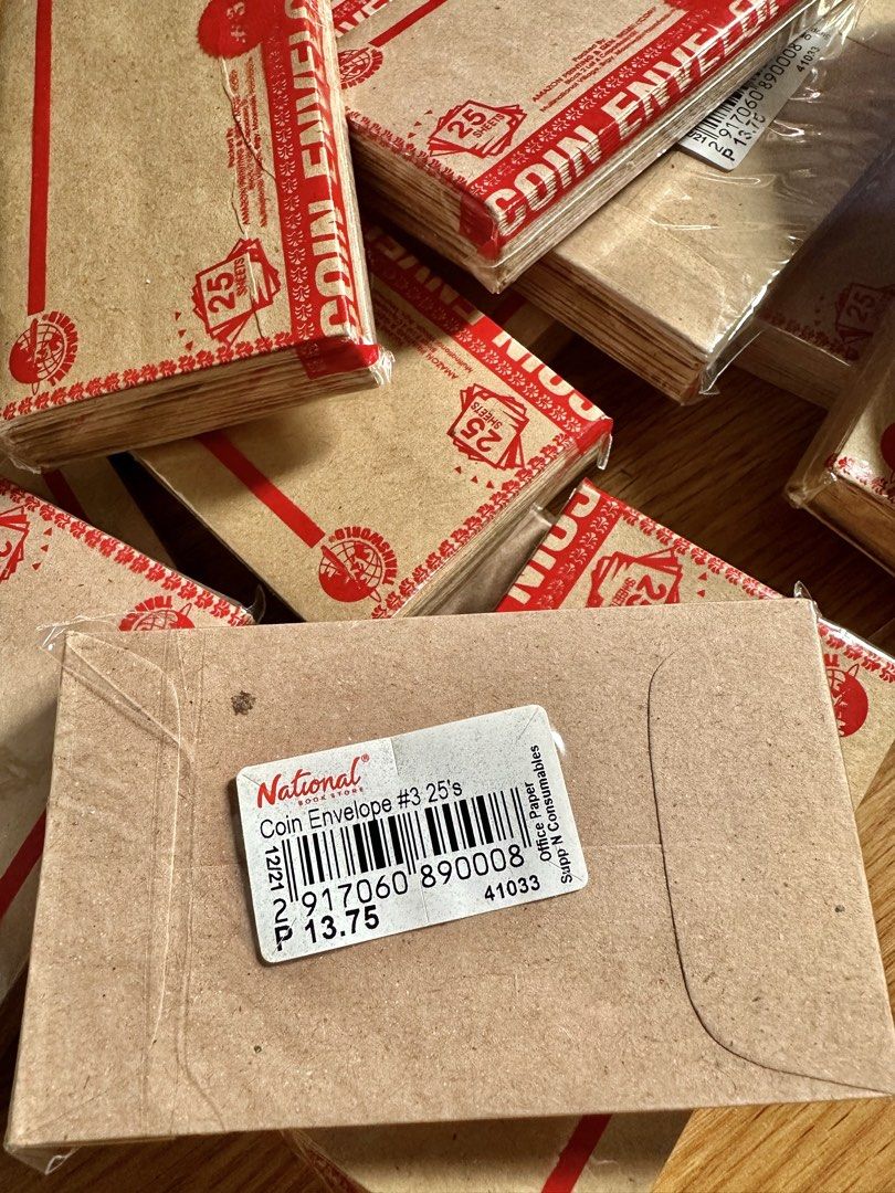 Coin Envelopes #3 Kraft Paper 25 Sheets per Pack(P150 for 15packs) (Category: Other Stationery & Craft) located in Mandaluyong City. Submitted by unworntobarelyworn (Listing ID 1462738593, Image 3). Description: Php150 for 15packs - Brand: National Bookstore Transworld - Type: Coin Envelopes - Size: 2 1/2” x 4 1/4” - Material: Kraft Paper - Quantity: 25 sheets per pack - Ideal for: Organizing coins, small items, crafts, and more! - Availability: 
