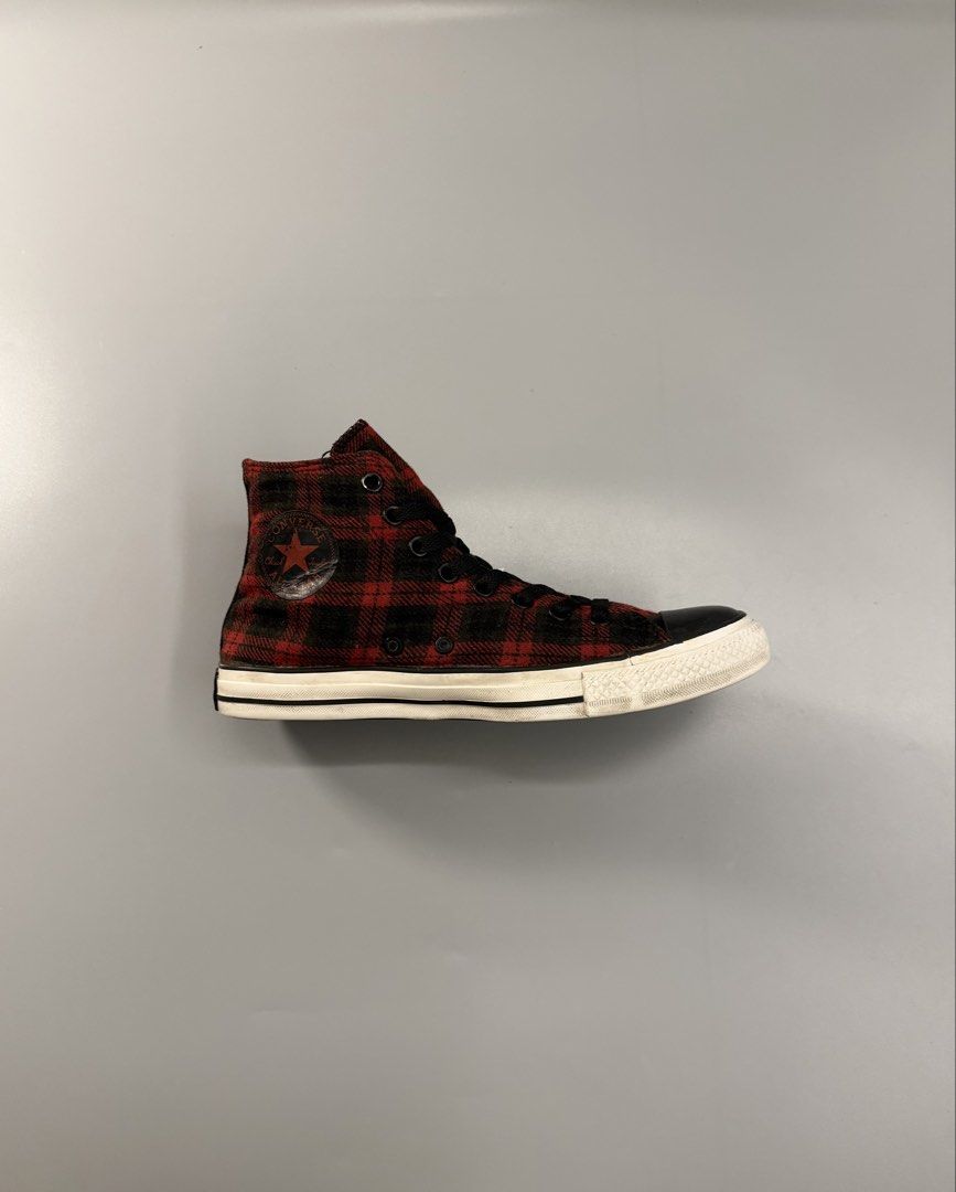 Converse All Star High Top Plaid Sneakers (Category: Sneakers) located in Caloocan City. Submitted by maempenafi21452 (Listing ID 1462846751, Image 2). Description: Classic Converse high tops in a red and black plaid pattern. Black laces and toe cap. White rubber sole. These are a cool statement piece for any outfit. Great for casual wear. Check out the photos for details..