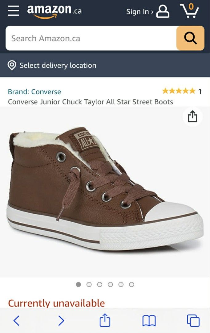 Converse Junior Chuck Taylor All Star Street Boots (Category: Babies & Kids Fashion) located in Rizal. Submitted by youngwolf-5f02 (Listing ID 1462800739, Image 1). Description: - Brown leather Converse boots - Cozy sherpa lining for warmth - Mid-top, lace-up design - Ideal for keeping feet warm.