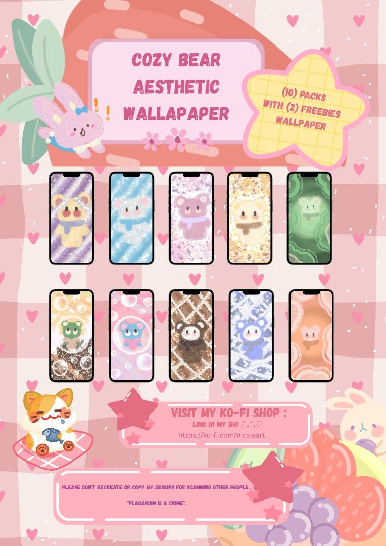 Cozy Bear Wallpaper Bundle (Category: Looking For) located in Manila. Submitted by nicxiedigitalproduct_shop (Listing ID 1462686085, Image 1). Description: Product Description: Make your phone extra cute and aesthetic. 🤎🐻🌻 Each Bear has a unique designs and also' q unique personality. `⎚⩊⎚´ -✧ What’s inside: - 10 HD and 2 freebie wallpapers in 1080x1920 resolution - perfect for Android & iPhone - Style: Pastel, Cozy, Aesthetic, Cute comfort be