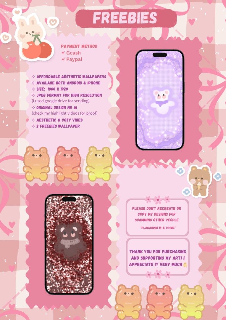 Cozy Bear Wallpaper Bundle (Category: Looking For) located in Manila. Submitted by nicxiedigitalproduct_shop (Listing ID 1462686085, Image 2). Description: Product Description: Make your phone extra cute and aesthetic. 🤎🐻🌻 Each Bear has a unique designs and also' q unique personality. `⎚⩊⎚´ -✧ What’s inside: - 10 HD and 2 freebie wallpapers in 1080x1920 resolution - perfect for Android & iPhone - Style: Pastel, Cozy, Aesthetic, Cute comfort be