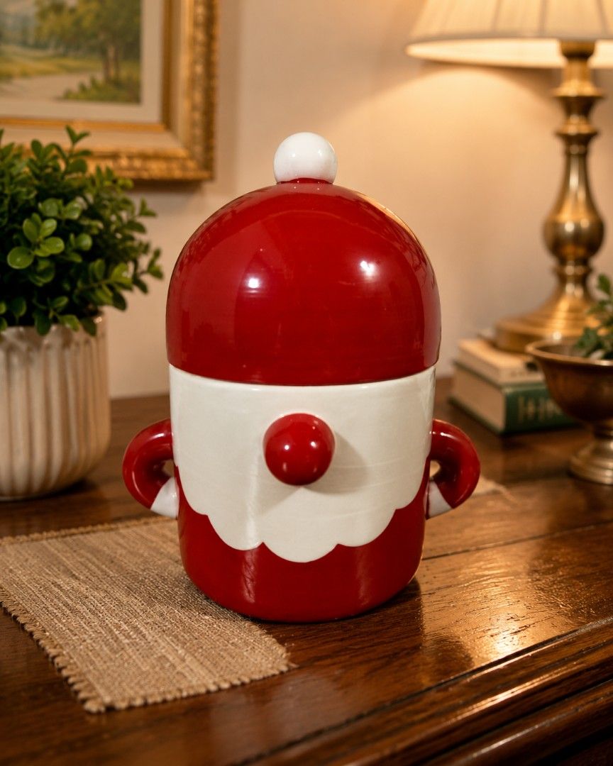 Cute Santa Claus Cookie Jar with Lid (Category: Other Home Decor) located in Caloocan City. Submitted by jeicee858582831 (Listing ID 1462859338, Image 1). Description: - Adorable Santa Claus cookie jar - Ideal for holiday treats or festive decoration - Features classic Santa design: red hat with white pom-pom, white body, red nose - Equipped with little red handles - Great for storing cookies, candy, or small items - Adds a fun, whimsical touch t