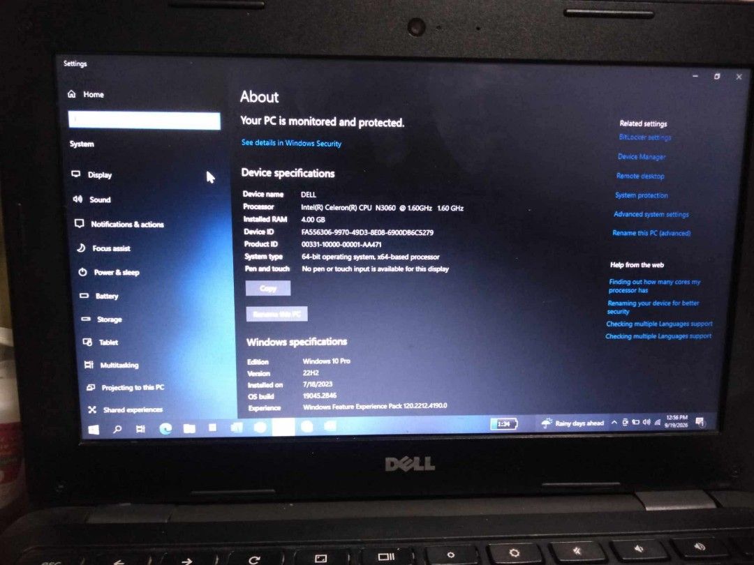 Dell Netbook Intel Celeron N3060 Windows 10 Pro (Category: Laptops & Notebooks) located in Caloocan City. Submitted by wjsixteen (Listing ID 1462721177, Image 2). Description: - Dell - Intel Celeron N3060 Processor - 4GB RAM - Windows 10 Pro - Ideal for everyday tasks and browsing - Selling as is.
