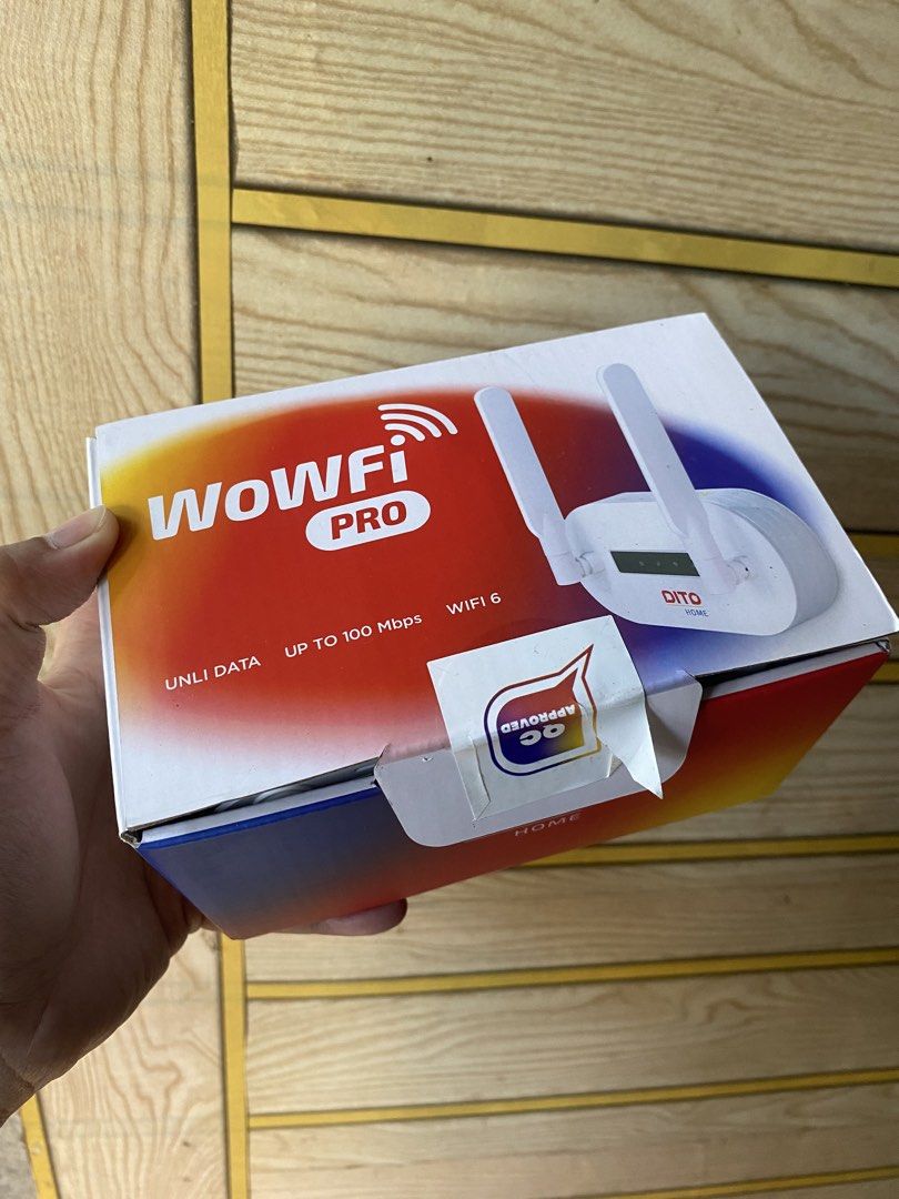 DITO WoWFii Pro WiFi 6 Router (Category: Networking) located in Munoz. Submitted by tukitamtim (Listing ID 1462706658, Image 1). Description: - DITO WoWFii Pro WiFi 6 Router - Unlimited Data up to 100 Mbps - Includes Router, Power Adapter, and Cables - Boost your home internet speed.