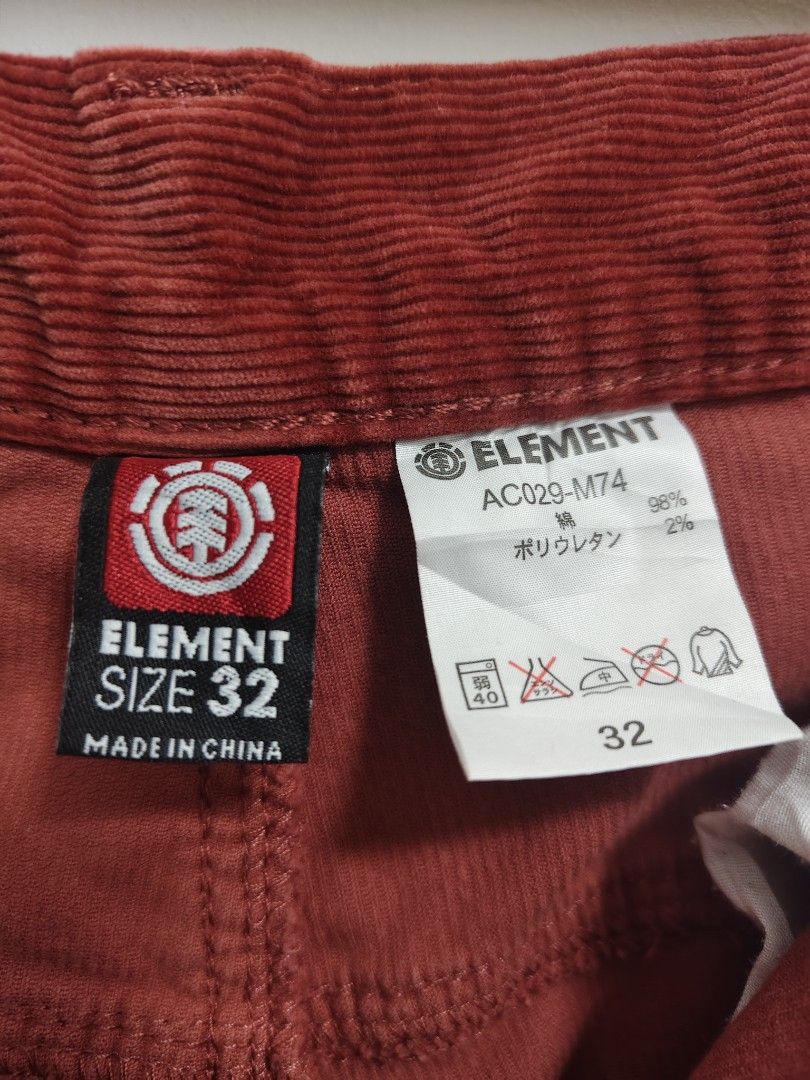 Element Corduroy Pants Size 32 Red (Category: Jeans) located in Cavite. Submitted by whew12 (Listing ID 1462735641, Image 1). Description: - Brand: Element - Color: Red - Material: Cotton blend with polyurethane (for stretch) - Size: 32 - Style: Classic five-pocket - Closure: Button and zip - Origin: Made in China - Best for: Casual wear.