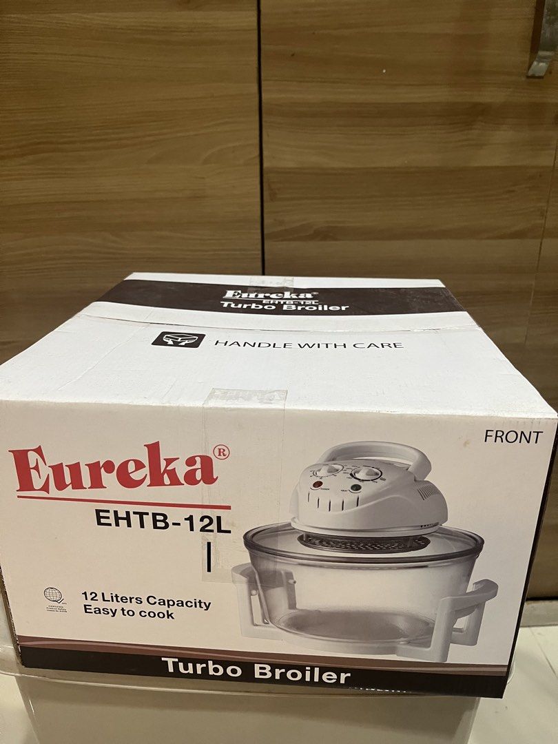 Eureka Turbo Broiler EHTB-12L 12 Liters Capacity (Category: Cookware & Accessories) located in Manila. Submitted by jericho_chan (Listing ID 1462724038, Image 1). Description: - Eureka Turbo Broiler (Model EHTB-12L) - 12 Liters capacity - Versatile: Great for roasting, baking, and grilling - Comes in original packaging - Handle with care.