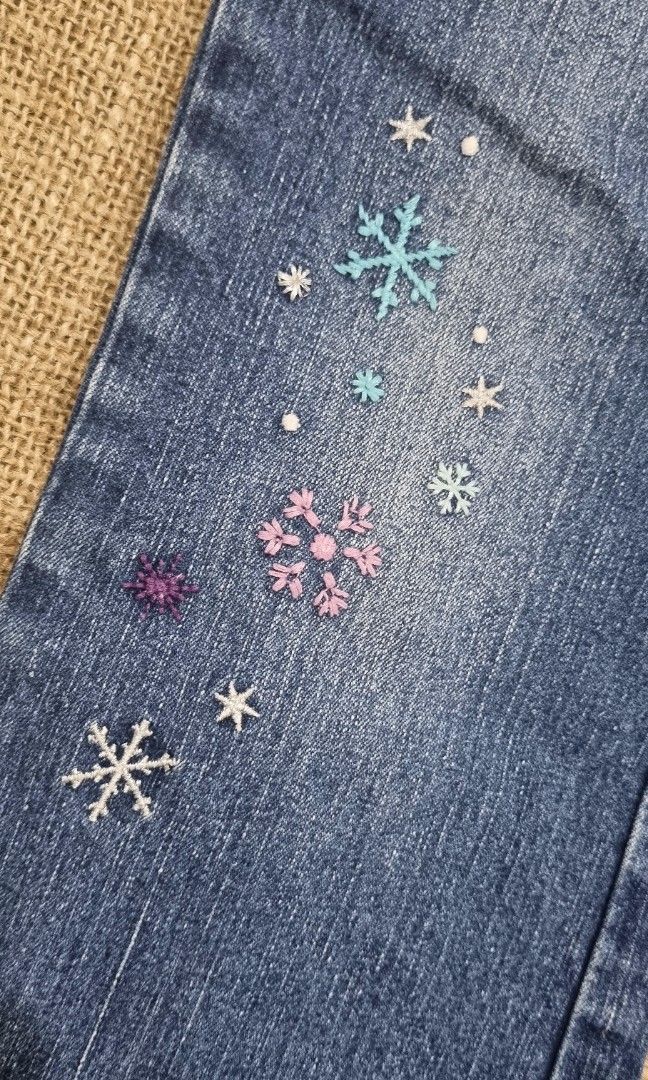 Y2K Faded Glory flare pants (Category: Babies & Kids Fashion) located in San Jose del Monte. Submitted by angelsnest (Listing ID 1462861792, Image 3). Description: denim pants Embroidered snowflake design Fits 3-4y rfs: outgrown Gcash, Maya, Bank transfer No COD available.