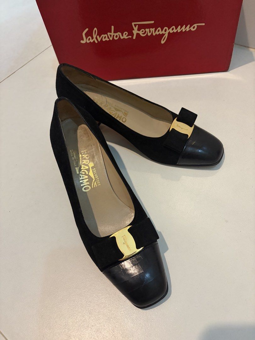 Ferragamo black croc suede heels (Category: Heels) located in Manila. Submitted by coolandchic (Listing ID 1462845326, Image 3). Description: Mix of suede and croc material .