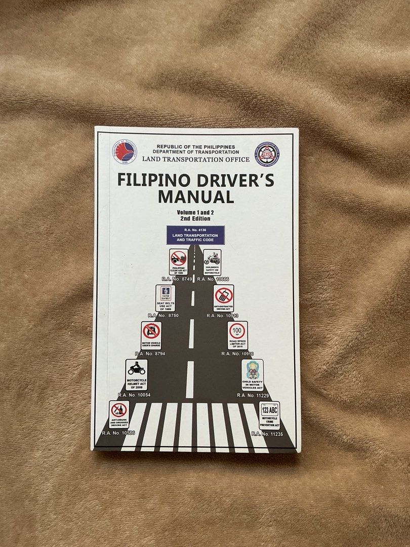 Filipino Driver’s Manual Book (For TDC) (Category: Assessment Books) located in Kawit. Submitted by yannazzz (Listing ID 1462716652, Image 1). Description: Official Filipino Driver's Manual. Volume 1 and 2, 2nd Edition. Covers land transportation and traffic code. Includes R.A. numbers and traffic sign information. Great study guide for aspiring drivers. Published by the Department of Transportation Land Transportation Office. - perfect for TDC g
