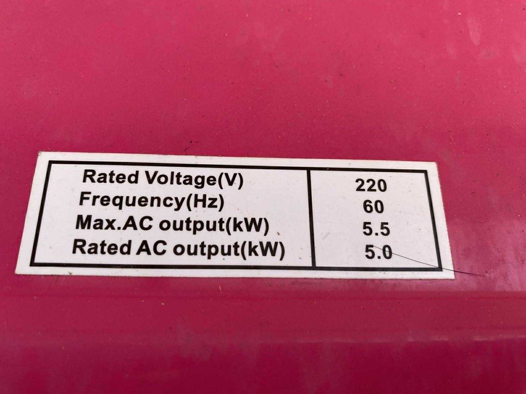 Fujihama KC6000 Diesel Generator 5.0kW (Category: Construction Tools & Equipment) located in Lapu Lapu. Submitted by amari888 (Listing ID 1462715439, Image 2). Description: - Fujihama KC6000 Diesel Generator - Color: Pink - Rated AC Output: 5.0kW - Max AC Output: 5.5kW - Fuel Type: Diesel - Voltage: 220V - Frequency: 60Hz - Features: Built-in Breaker, Voltmeter -battery may need changing. .