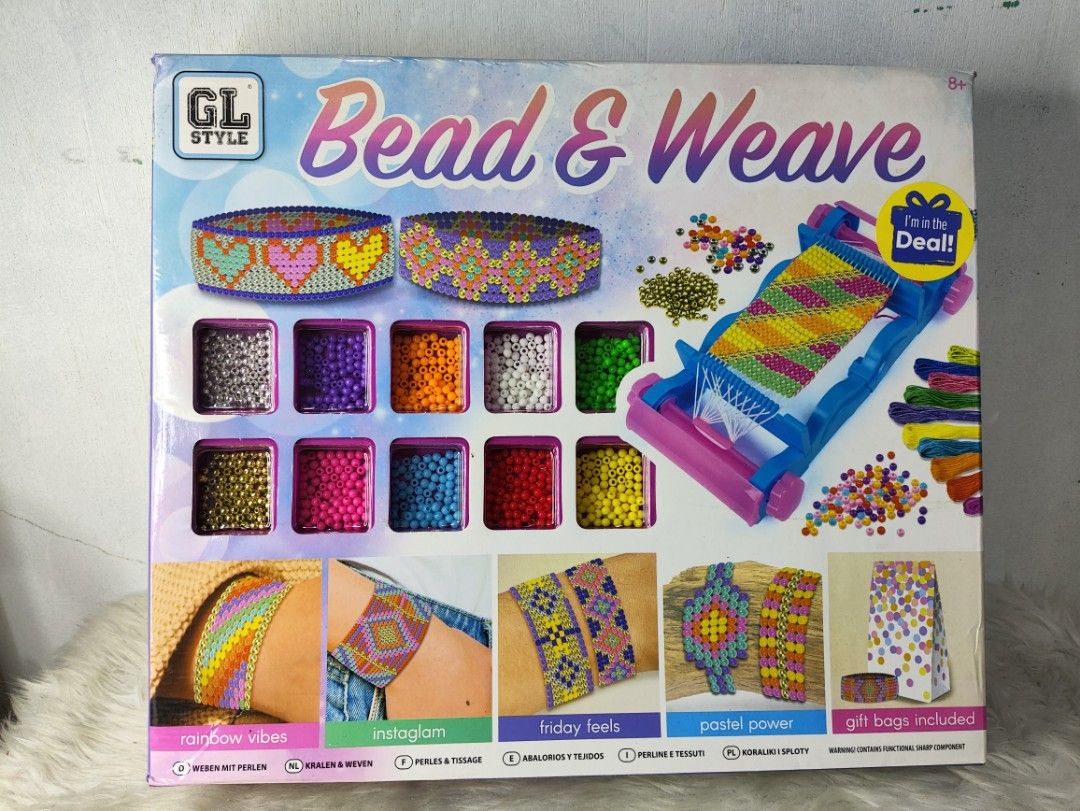 GL Style Bead & Weave Bracelet Making Kit (Category: Craft Supplies & Tools) located in Cavite. Submitted by tinetaclesss (Listing ID 1462786443, Image 1). Description: - Fun bead and weave kit for making bracelets and accessories. - Includes loom, beads in various colors, threads, and gift bags. - Great for creative kids. - Design rainbow vibes, instagrammable, or pastel power looks. - Everything you need to get started..