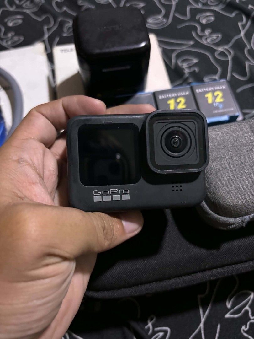 GoPro HERO9 Black (Category: Cameras) located in Pasig City. Submitted by jhumar5808 (Listing ID 1462719638, Image 2). Description: Fs go pro hero 9 black 2 orig battery 1 telesin charger 2 extra battery 1 charger Neck mount Telesin pouch Silicon cover 128gb lexar SD card No scratch sa lens .
