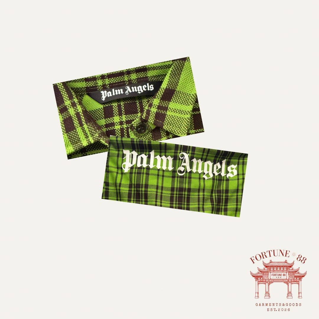 Green Plaid Flannel Shirt (Category: Tshirts & Polo Shirts ) located in Paranaque City. Submitted by f0rtune_88 (Listing ID 1462777458, Image 3). Description: Size: L 22x28 Color: Lime Green / Black Plaid Style: Streetwear / Grunge Fit: Relaxed Fit Details: Button-up front, chest pocket, Palm Angels logo print across the upper back Condition: Preloved, good condition Category: Unisex.