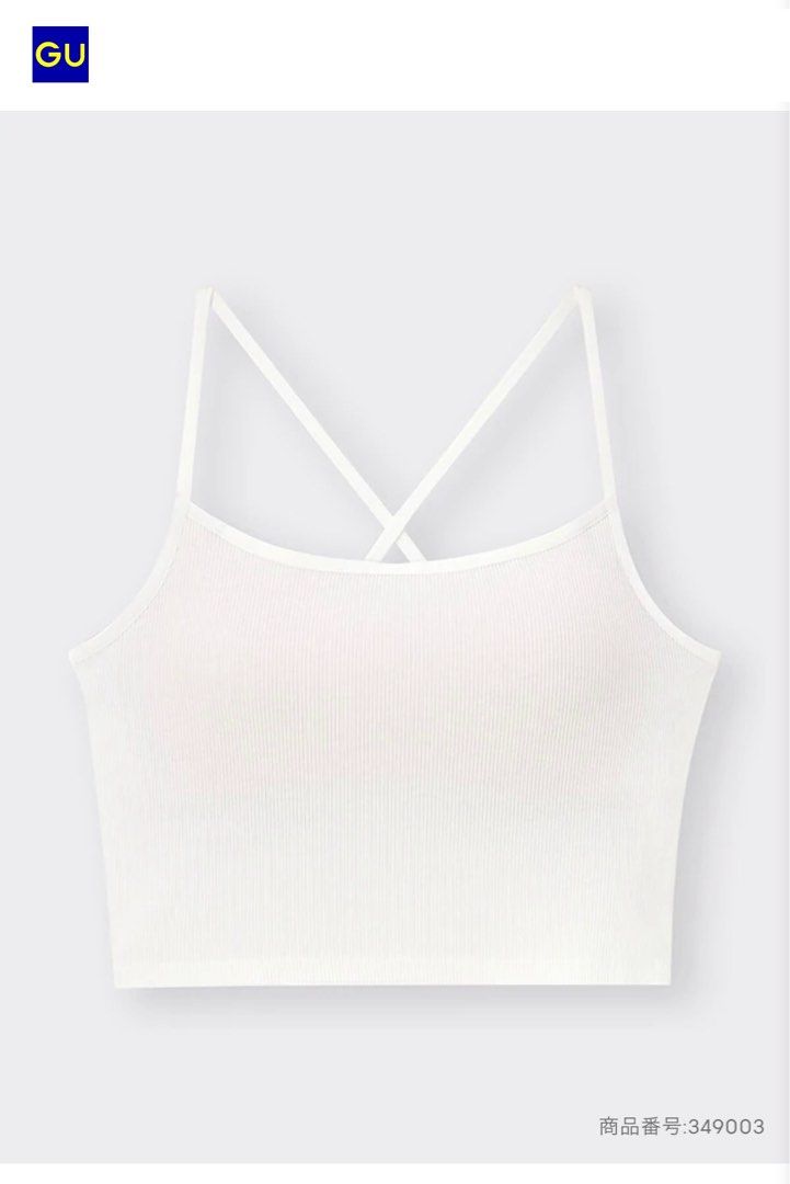 GU Bra-Feel 2-Way Cropped Camisole (Category: Undergarments & Loungewear) located in Pasig City. Submitted by jie1031 (Listing ID 1462726433, Image 2). Description: GU Bra-Feel 2-Way Cropped Camisole Code: 271-349003 Size on Tag: Medium Width: 13.5-14.5 Length: 11 Color: off white Material: Body: 62% Polyester (100% recycled polyester fiber used), 35% Cotton, 3% Polyurethane Separate Trim Fabric: 72% Polyester, 22% Cotton, 6% Polyurethane ₱ 200 P