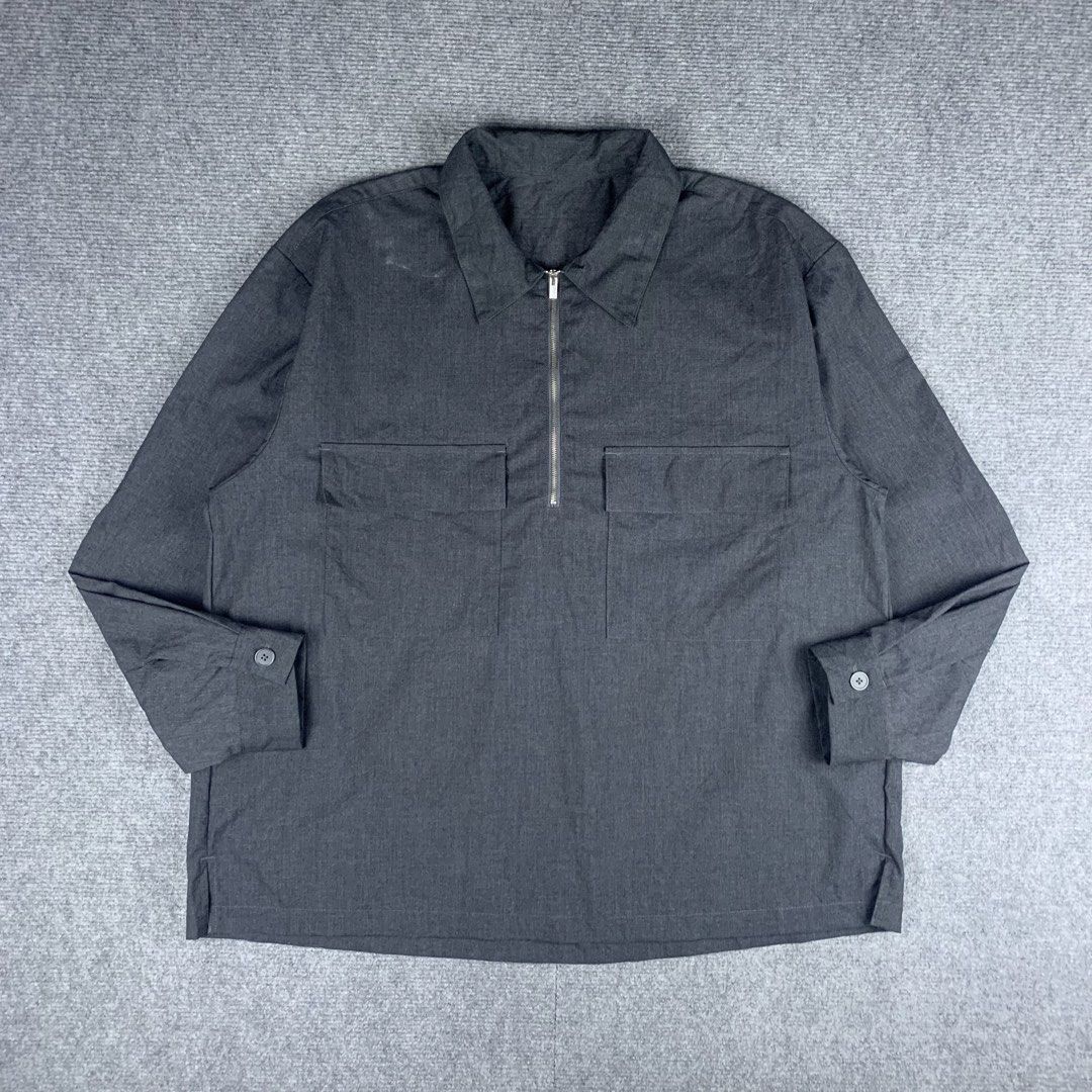 GU Men's Dark Grey Half Zip CPO Overshirt (Category: Tshirts & Polo Shirts ) located in Baguio. Submitted by vintage_lurker (Listing ID 1462864057, Image 1). Description: Size on tag: XL Width: 26” Length: 30” Issue/s: some small scuffs Mine: 690 + Shipping fee 📍Payment first policy. no COD or COP 📍All items Washed and Sanitized 🧼 Shoot your offer. I’m all ears‼️ OTHER DETAILS: - Brand: GU - Color: Dark Grey - Size: XL - Features: Half zip nec