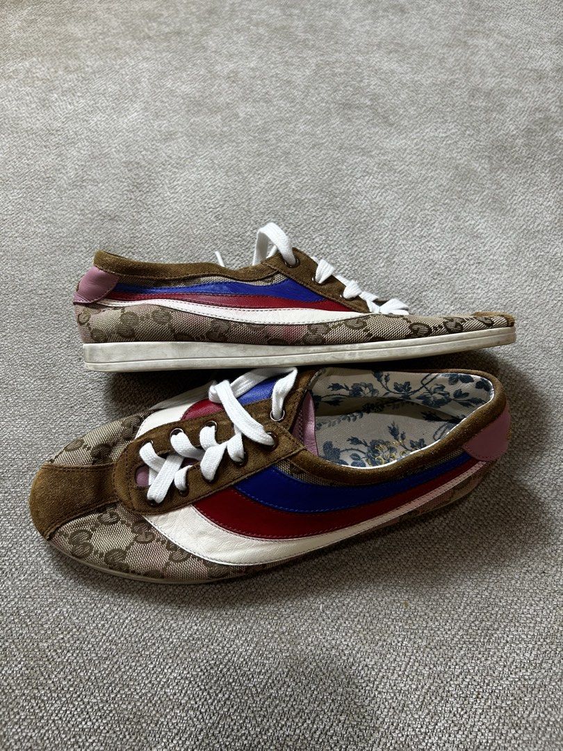Gucci falacer leather trainers (Category: Sneakers & Footwear) located in Aurora. Submitted by purethrift07 (Listing ID 1462719822, Image 2). Description: Authentic Maganda Check photos Size 37 Dm me.