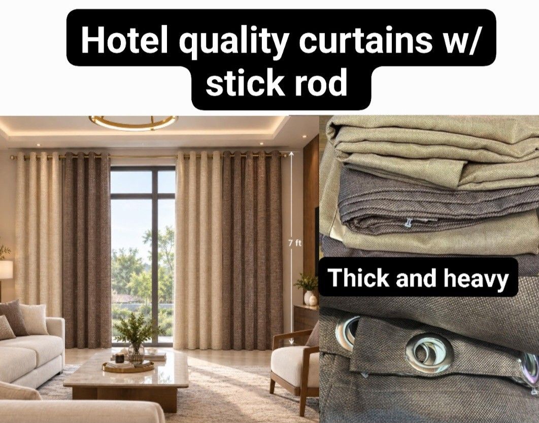 Hotel quality long curtains with stick rod (Category: Curtains & Blinds) located in Makati City. Submitted by brandedshopoffers (Listing ID 1462865495, Image 1). Description: Hotel quality long curtains with stick rod Price: 1,950.