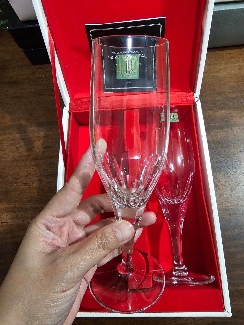 HOYA CRYSTAL Champagne Flute - 2 pcs (Category: Dinnerware & Cutlery) located in Quezon City. Submitted by senyoramaria (Listing ID 1462832951, Image 3). Description: HOYA CRYSTAL Champagne Flute 2 pcs 2 inches rim diameter 7.8 inches tall *Same pattern lang to nung isang posting. Magkaiba lng sila ng packaging..