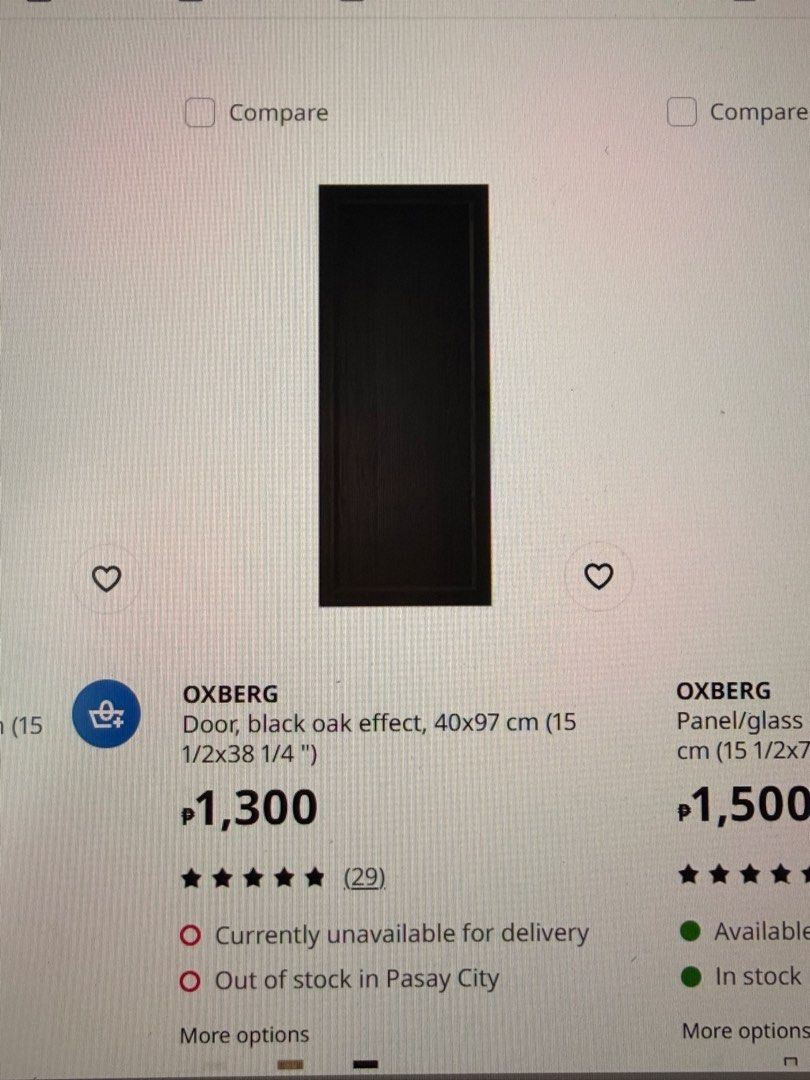 Ikea Oxberg Door Black Oak Effect 1 pc (Category: Shelves, Cabinets & Racks) located in Taguig. Submitted by love_preloved__ (Listing ID 1462762631, Image 1). Description: Bought but not used. Did not fit the intended use. One pc only. Does not come with anything else. 15.5 x 38 1/4 inches in size. Brand new. .