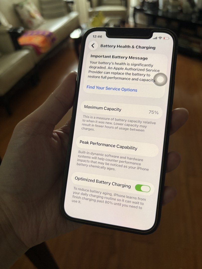 IPhone 12 Pro (Category: iPhone X Series) located in Pasig City. Submitted by teival502 (Listing ID 1462885195, Image 3). Description: iPhone 12 Pro - Carrousel only shows X series in the Model choices 128GB Open Line 75% Battery Health - Original Battery No Scratches 1st Owner With box no cable RFS: Phone upgrade.
