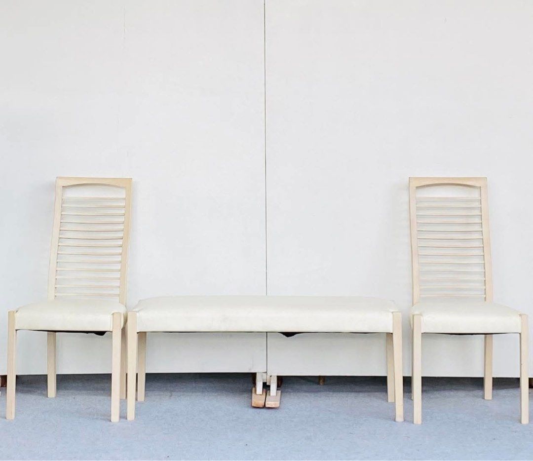 “JAPAN SURPLUS” DINING CHAIRS AND BENCH (Category: Chairs) located in Bulacan. Submitted by monmon555 (Listing ID 1462828048, Image 2). Description: “JAPAN SURPLUS” DINING CHAIRS AND BENCH SIZE: CHAIRS: 18L” x 19W” x 18Sh” x 38H” inches BENCH: 43L” x 16W” x 18H” inches (AS-IS ITEM) IN GOOD CONDITION.