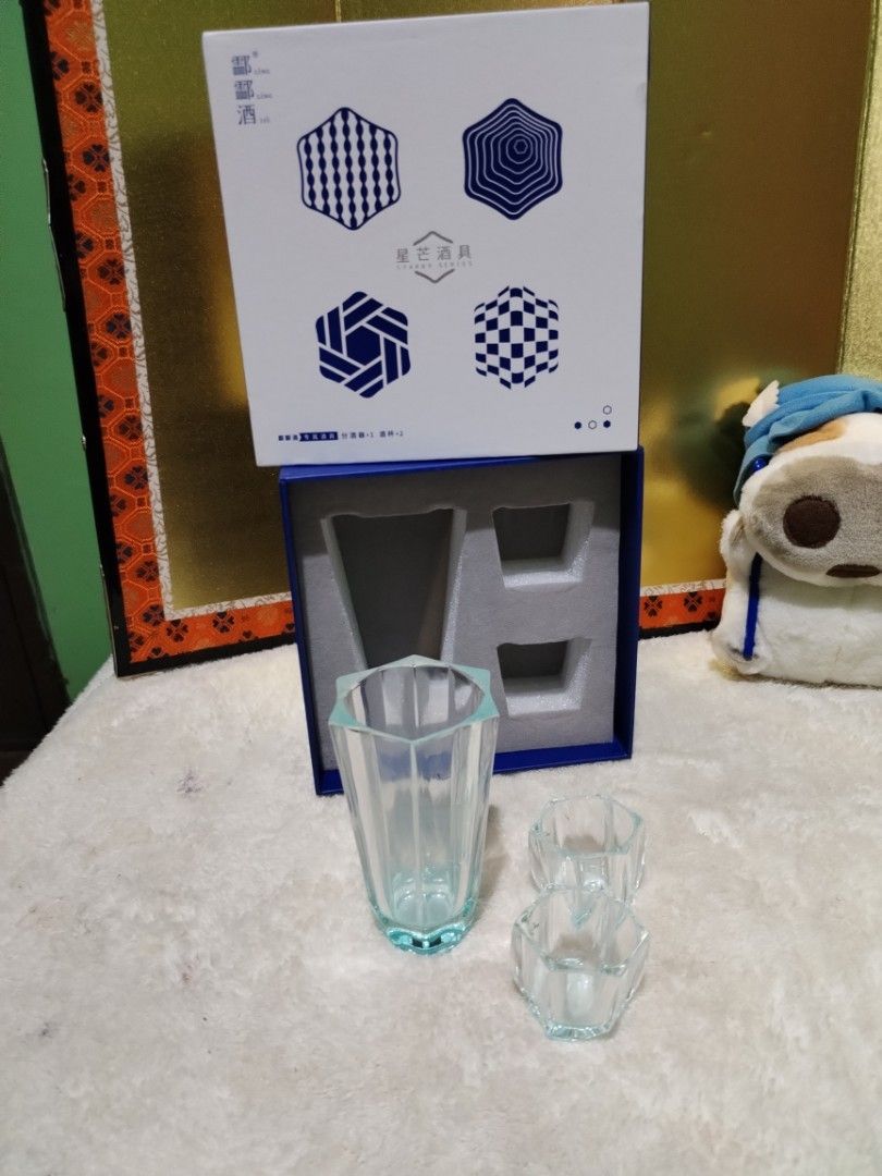 Japanese Style Hexagonal Glassware Set (Category: Other Kitchenware & Tableware) located in Manila. Submitted by malditas (Listing ID 1462829546, Image 1). Description: - Beautiful hexagonal glassware set - Includes 1 large glass and 2 smaller shot glasses - Made of clear glass with a subtle blue tint at the base - Comes in original packaging with protective foam - Great for sake or other spirits - Unique geometric design From HT box BUY AS IS (N