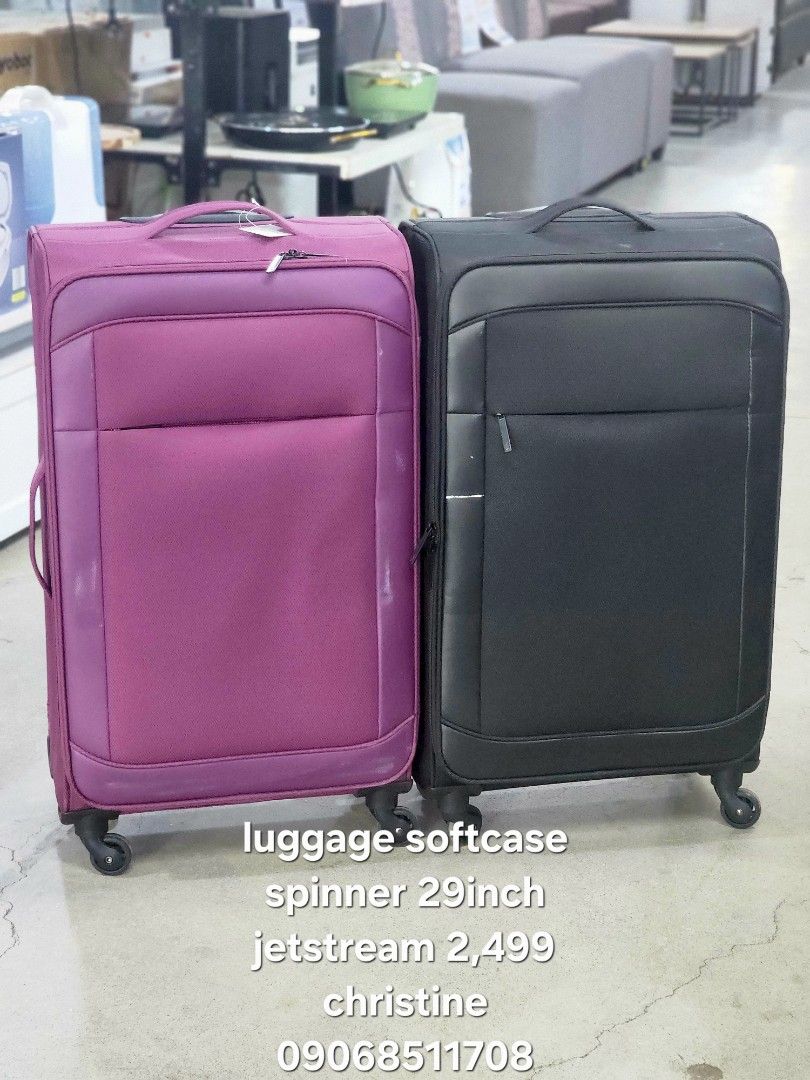 Jetstream 29-inch Softcase Spinner Luggage (Category: Luggage) located in Cainta. Submitted by christine07. (Listing ID 1462683181, Image 1). Description: - Set of 2 Jetstream softcase spinner luggage - Size: 29 inches each - Colors: 1 Purple, 1 Black - Ideal for travel - Price: PHP 2,499 for both - Contact Christine at 09068511708 to inquire.