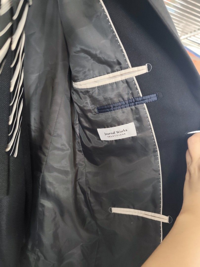 Journal Works Selections Black Suit sets with Striped Tie (Category: Coats, Jackets and Outerwear) located in Manila. Submitted by gelvy1316 (Listing ID 1462728772, Image 3). Description: - Journal Works Selections black suit set - Includes jacket and pants - Comes with a striped tie - Jacket is non-iron and washable - Ideal for formal events or work attire.