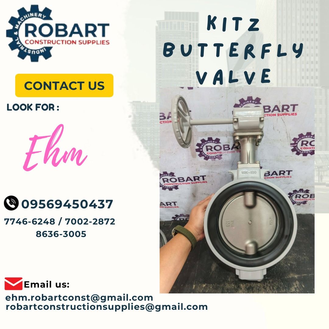 KITZ BUTTERFLY VALVE (Category: Home Improvement Tools & Accessories) located in Manila. Submitted by robartehm (Listing ID 1462707459, Image 1). Description: For FAST TRANSACTION: Ehm Robart - 0956.9450.437 Vbr: Ehm Robart - 0956.945.0437 ehm.robartconst@gmail. com Office Address: 1405 Yuseco St. Sta. Cruz Manila 7746-6248, 7216-7605 ,7002-2872, 8-6363005 093******44 096******05 robartconstructionsupplies@gmail. com.