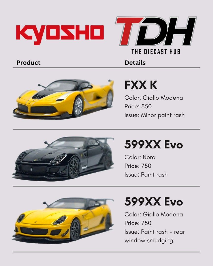 KYOSHO Ferrari 12 FS‼️ (Category: Vehicle & Diecast Models) located in Manila. Submitted by meyn_time (Listing ID 1462823549, Image 2). Description: Brand: Kyosho Series: Ferrari 12 Condition: Unsealed Disclaimer: Some models may have chassis superglued shut. Loc: Makati, Metro Manila DP (10% min) option now available! message for other inquiries.