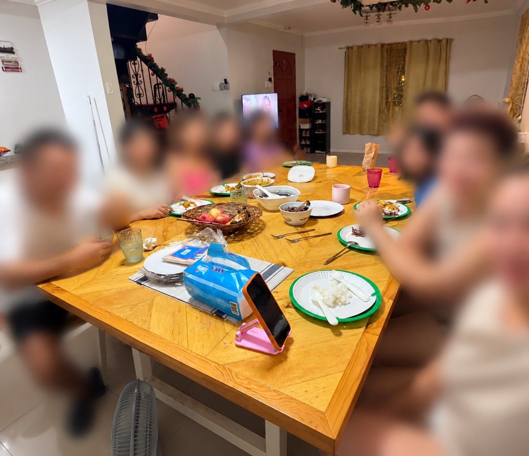 Large Dining Table (Category: Other Kitchenware & Tableware) located in Manila. Submitted by ms_ksy (Listing ID 1462862169, Image 3). Description: ✨ FOR SALE: LARGE WOODEN DINING TABLE SET ✨ Perfect for family gatherings, spacious dining areas, and big families! 🤎 📌 DETAILS: 🪵 Wooden Dining Table 📏 Table Size: 213cm L × 122cm W × 74.5cm H 📏 Bench Size: 213cm L × 40.5cm W 🤎 Warm wood finish with white legs ✨ Spacious and perfect for family d