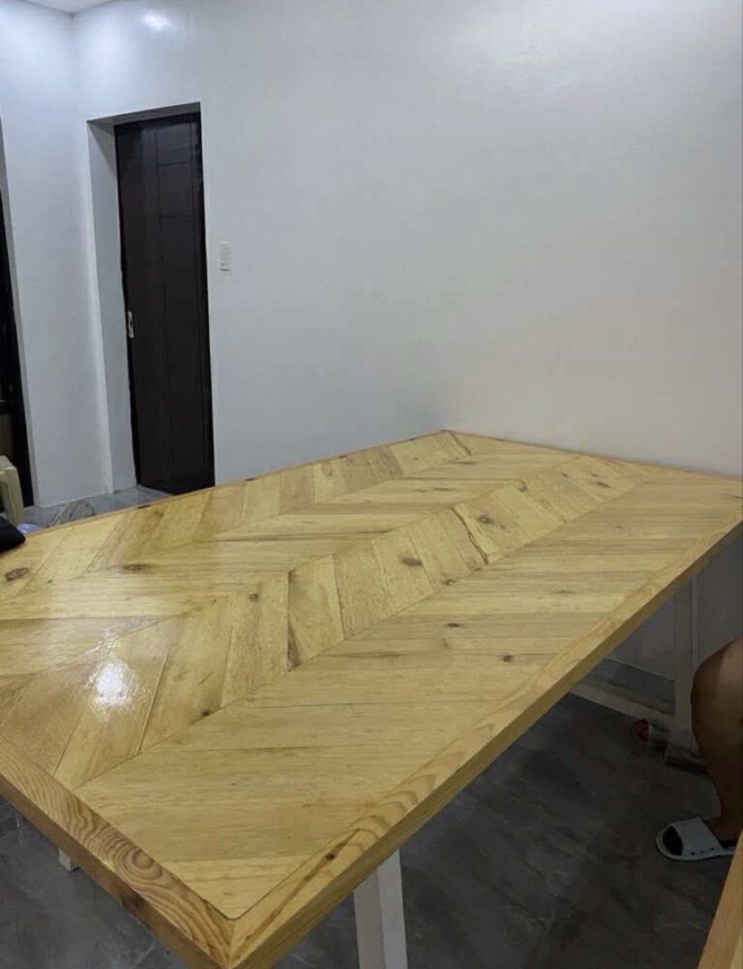 Large Dining Table (Category: Other Kitchenware & Tableware) located in Manila. Submitted by ms_ksy (Listing ID 1462862169, Image 1). Description: ✨ FOR SALE: LARGE WOODEN DINING TABLE SET ✨ Perfect for family gatherings, spacious dining areas, and big families! 🤎 📌 DETAILS: 🪵 Wooden Dining Table 📏 Table Size: 213cm L × 122cm W × 74.5cm H 📏 Bench Size: 213cm L × 40.5cm W 🤎 Warm wood finish with white legs ✨ Spacious and perfect for family d