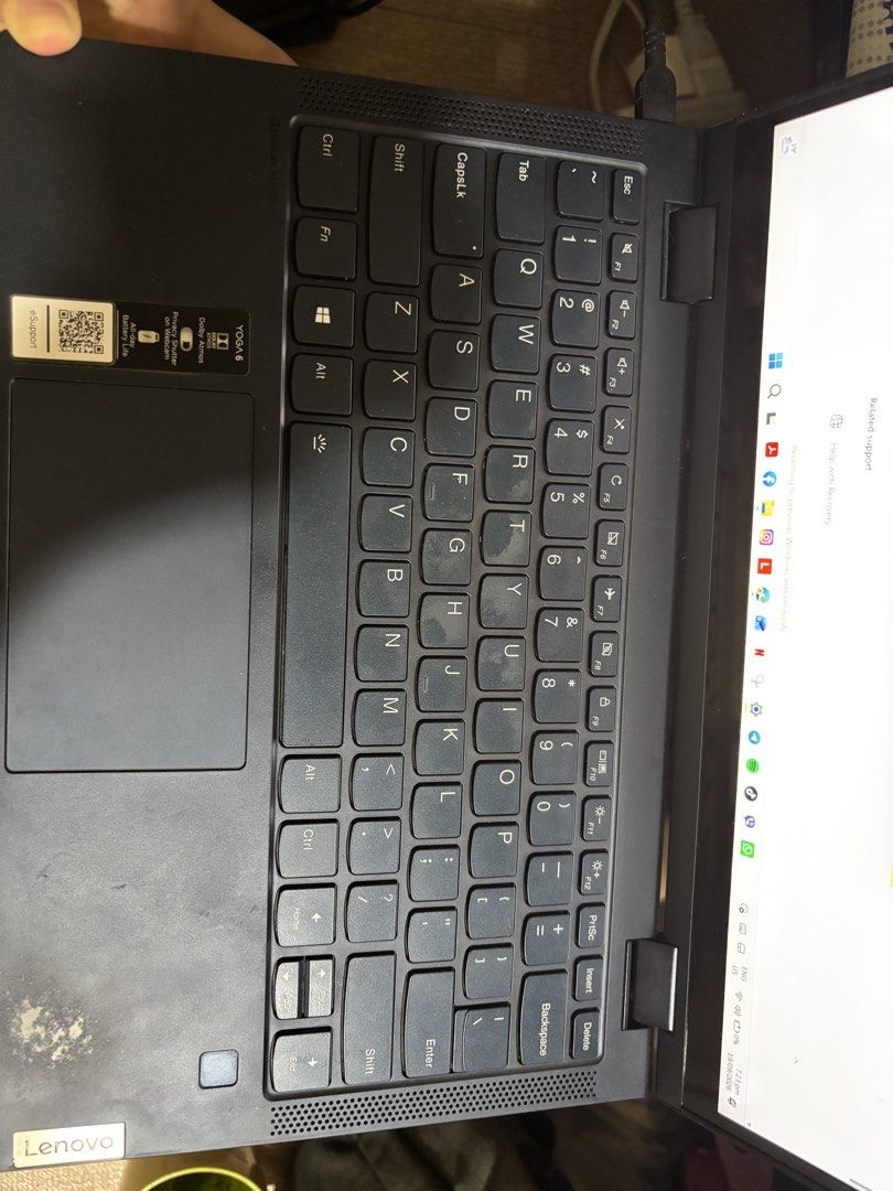 Lenovo Yoga Laptop (Category: Laptops & Notebooks) located in Manila. Submitted by joahnaf (Listing ID 1462815429, Image 3). Description: Lenovo Yoga 6 | Ryzen 5 | 8GB RAM | 512GB SSD | Touchscreen ₱22,500 — slightly negotiable Selling my Lenovo Yoga 6 13ALC6, purchased December 2022. Specs: * AMD Ryzen 5 5500U * 8GB RAM * 512GB SSD * 13.3” FHD IPS touchscreen * 360° convertible / 2-in-1 * AMD Radeon Graphics * Windows 11 * Backlit keyboard * Fin
