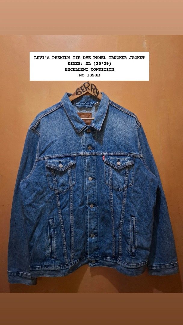 Levi's Premium Big E Tie Dye Panel Trucker Jacket - XL (Category: Coats, Jackets and Outerwear) located in Manila. Submitted by bonaobrag55538 (Listing ID 1462706031, Image 1). Description: - Levi's Premium Trucker Jacket - Unique Tie-Dye Panel Design - Size: XL (25" width x 29" length) - Condition: Great, no issues found - A cool statement piece for your wardrobe.