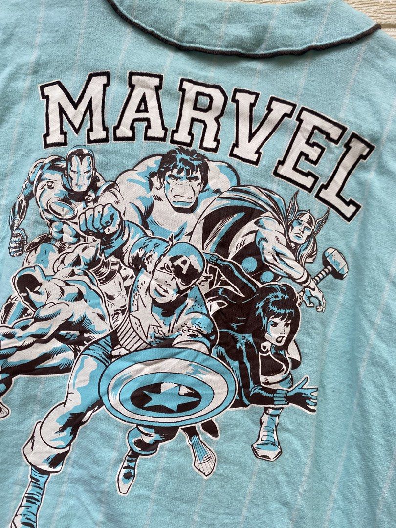 light blue Marvel kids' button-down baseball jersey (Category: Babies & Kids Fashion) located in Cebu City. Submitted by yjainani (Listing ID 1462703830, Image 2). Description: 2T on tag runs big can fit 3-4T.