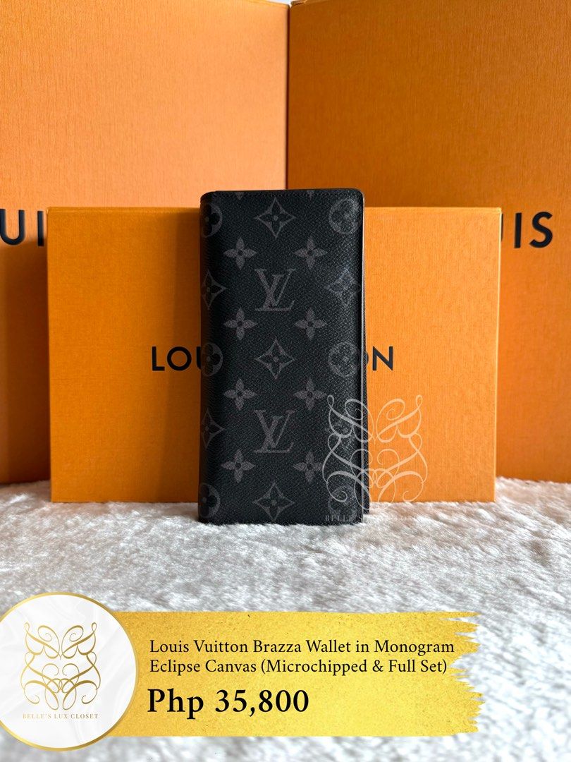Louis Vuitton Brazza Wallet in Monogram Eclipse Canvas (Category: Luxury Bags & Wallets) located in Paranaque City. Submitted by belles_lux_closet (Listing ID 1462807151, Image 1). Description: AUTHENTIC BRAZZA WALLET IN MONOGRAM ECLIPSE CANVAS (Microchipped & Full Set) ✅ 100% Guaranteed Authentic ✅ Microchipped ✅ Excellent Condition, Rank A ✅ Comes with dust bag and box! ✅ Legit seller ✅ Retails at ~Php 50,000 in-stores, selling for only Php 35,