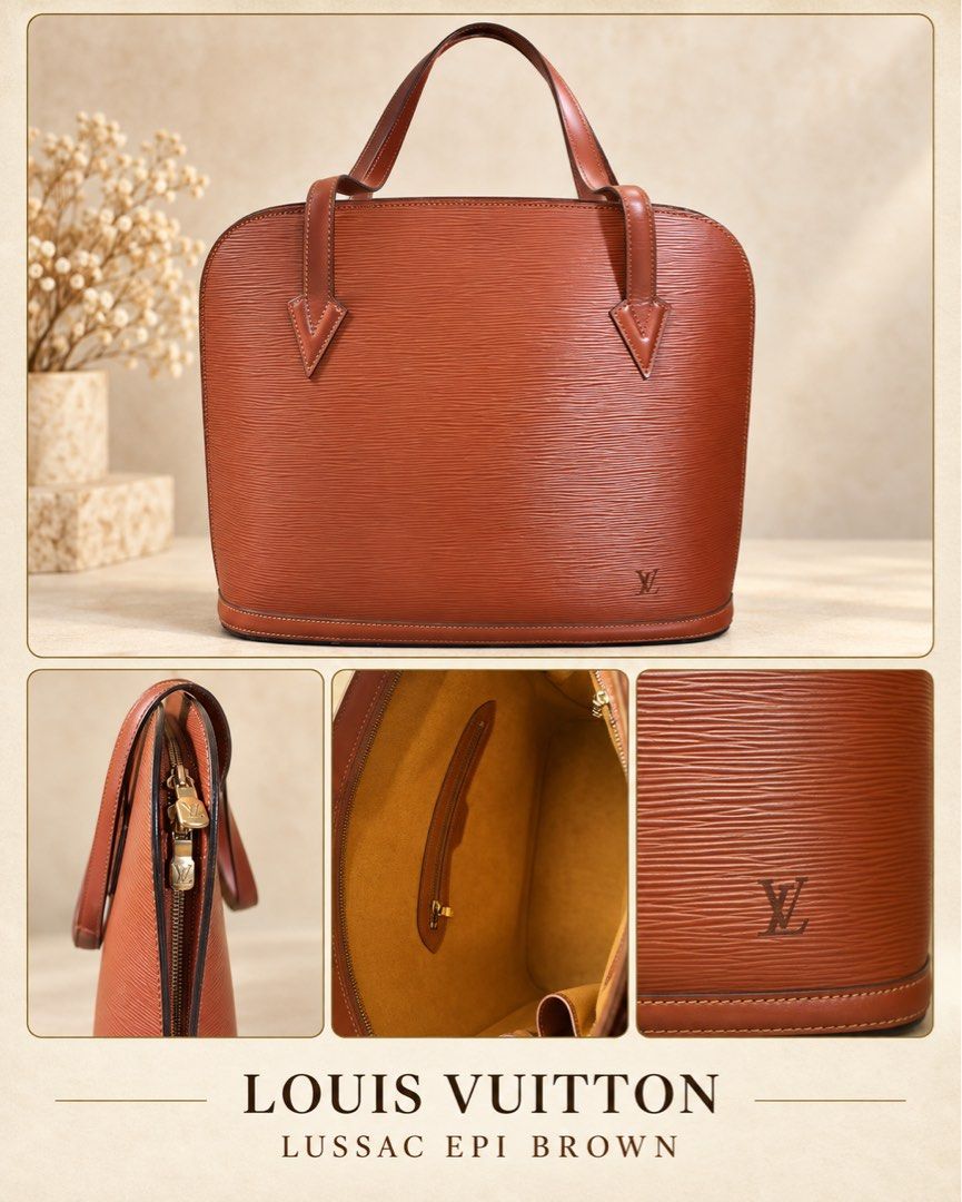Louis Vuitton Lussac Epi Brown Handbag (Category: Luxury Bags & Wallets) located in Antipolo. Submitted by meglovessandwich (Listing ID 1462827171, Image 1). Description: - Authentic Louis Vuitton Lussac Bag - Material: Epi Leather - Color: Brown - Spacious interior with zippered pocket - Classic dome shape with top handles - Zipper closure - Includes original LV charm - Ideal for everyday use or special occasions.