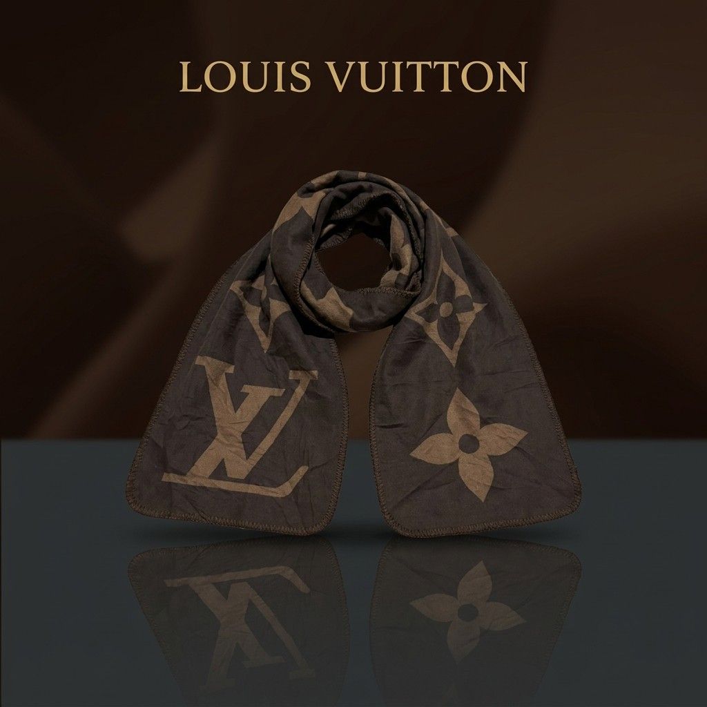 Louis Vuitton Monogram Scarf (Category: Scarves) located in Manila. Submitted by abj_thriftshop (Listing ID 1462836178, Image 2). Description: - Louis Vuitton scarf - Classic brown & black monogram pattern - Care: Dry clean only - A stylish addition to any outfit.