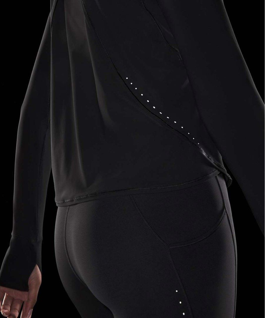 Lululemon UV Protection Fold-Over Running LS dot 4 (Category: Activewear) located in Iba. Submitted by xooperfindslb (Listing ID 1462861515, Image 3). Description: Lululemon UV Protection Fold-Over Running Long-Sleeve Shirt Black Cut tag Dit 4 base on size guide Armpit to armpit - 17” No issue Good condition Like new.