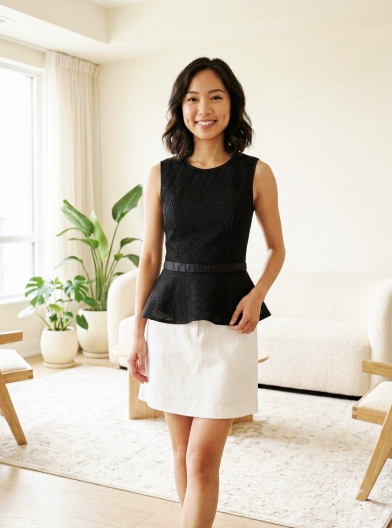 Maje Black Mesh Peplum Sleeveless Blouse (Category: Blouses) located in Quezon City. Submitted by yusett (Listing ID 1462699812, Image 2). Description: - Cute Maje peplum top - Black textured mesh fabric - Sleeveless with round neckline - Ribbon detail at the waist - Versatile for dressing up or down - Measurements: Chest 29", Waist 26", Length 22".