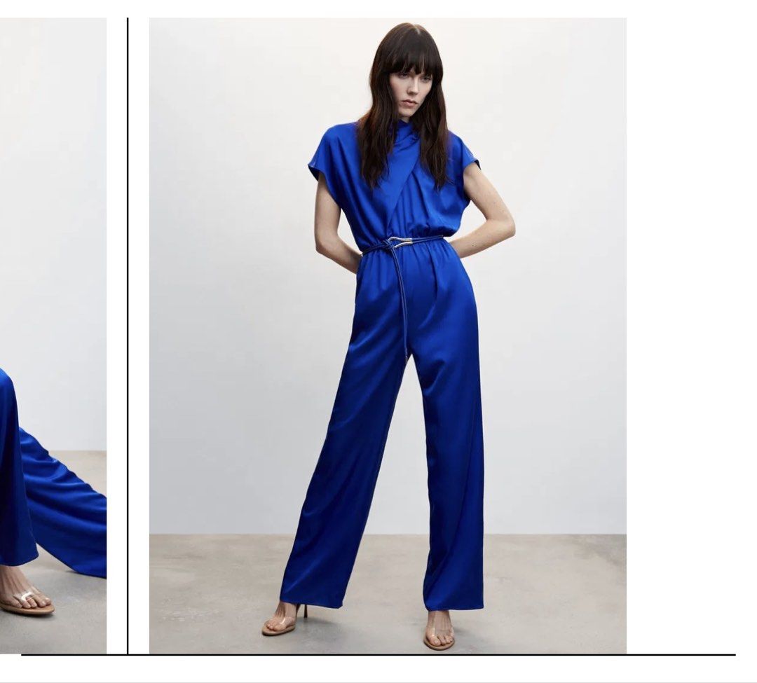 Mango Blue Wide Leg Jumpsuit (Category: Jumpsuits) located in Cagayan de Oro. Submitted by jeirn (Listing ID 1462766866, Image 1). Description: Retails 4.3k Belt not included (separately bought) can be worn without belt - Mango cobalt blue jumpsuit - Wide leg style - Cinched waist with tie belt - Short sleeves - Draped neckline - Versatile for dressing up or down - Original tags attached.