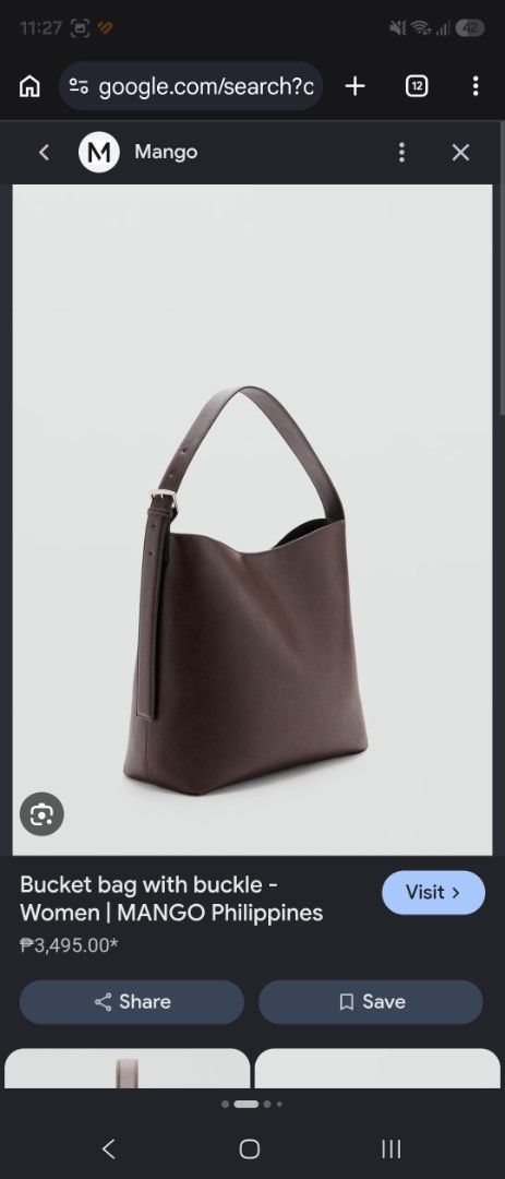Mango Bucket Bag with Buckle (Dark Brown) (Category: Shoulder Bags) located in Makati City. Submitted by rosegoldandshine (Listing ID 1462706853, Image 3). Description: - Dark Brown bucket bag from Mango - Adjustable strap with buckle - Simple and chic design - Ideal for everyday use - Has an inner zippered pocket that fits essentials (phone, wallet, keys) - Minimalist style RFS: It was given to me as a gift but the straps were too wide for my sh