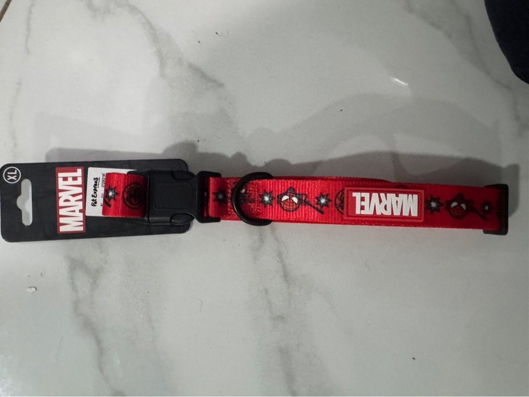 Marvel Spiderman Pet Collar XL Red (Category: Homes & Other Pet Accessories) located in Manila. Submitted by decluterthings888 (Listing ID 1462691404, Image 1). Description: - Marvel Spiderman collar - Size XL - Quick release buckle - D-ring for leash attachment - Perfect for Marvel fans - Brand new, in original packaging.