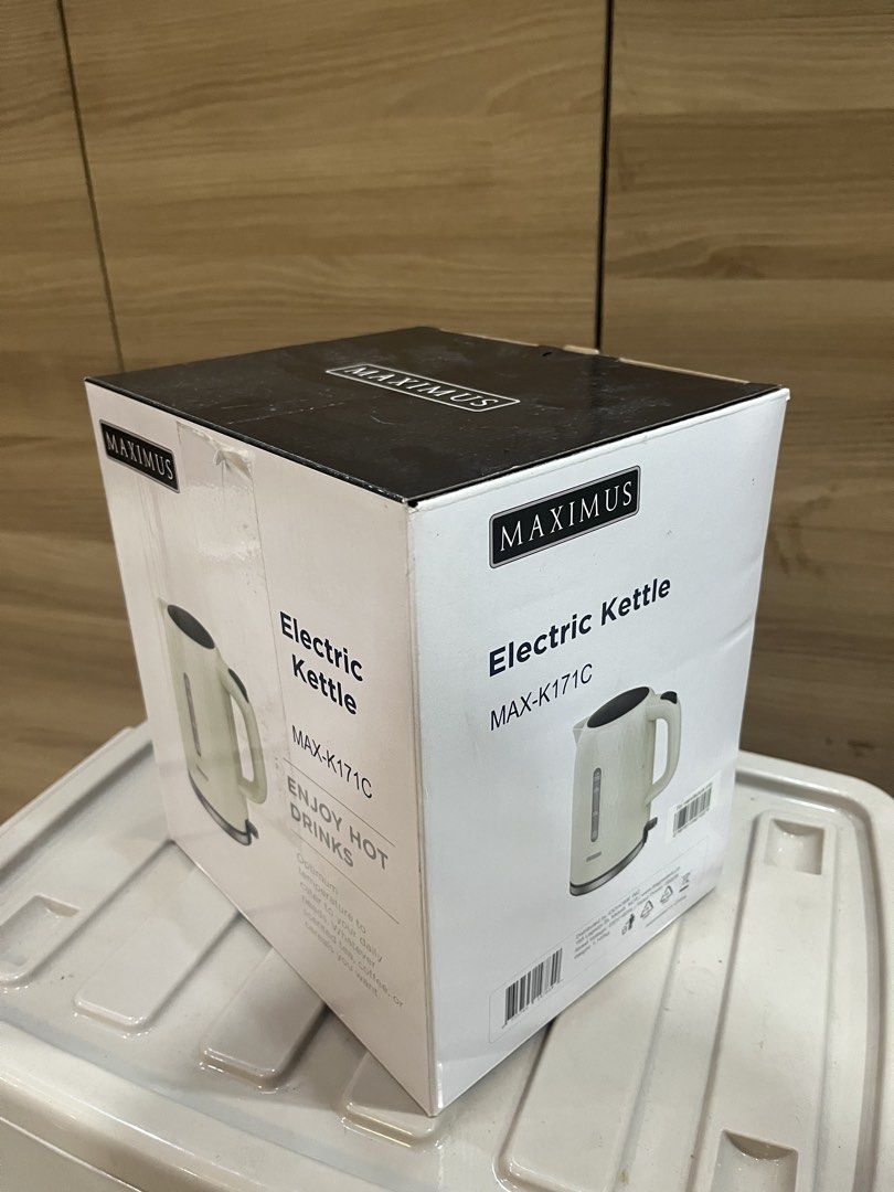 MAXIMUS Electric Kettle MAX-K171C for Hot Drinks (Category: Kettles & Airpots) located in Manila. Submitted by jericho_chan (Listing ID 1462723570, Image 2). Description: - MAXIMUS Electric Kettle, Model MAX-K171C - Ideal for hot beverages: tea, coffee, cereals - Optimum temperature control for daily use - Stylish textured finish - Convenient capacity indicator - Easy to operate and maintain.