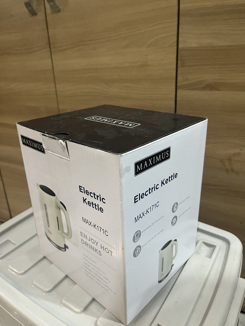MAXIMUS Electric Kettle MAX-K171C for Hot Drinks (Category: Kettles & Airpots) located in Manila. Submitted by jericho_chan (Listing ID 1462723570, Image 3). Description: - MAXIMUS Electric Kettle, Model MAX-K171C - Ideal for hot beverages: tea, coffee, cereals - Optimum temperature control for daily use - Stylish textured finish - Convenient capacity indicator - Easy to operate and maintain.