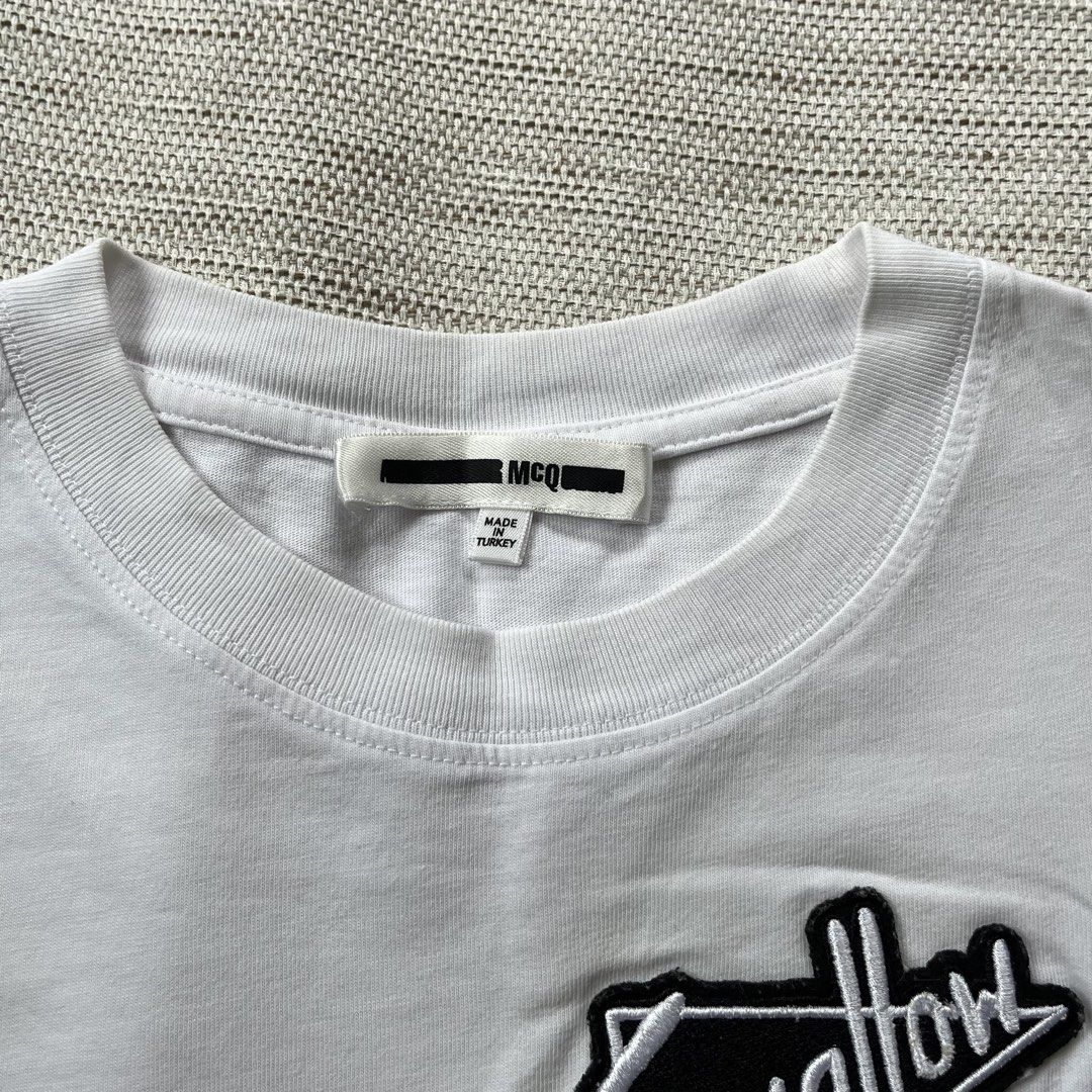 MCQ by Alexander Mcqueen Swallow Tee (Category: Luxury Apparel) located in Panabo. Submitted by curated.dept (Listing ID 1462725704, Image 3). Description: size medium 20 width, 27 length excellent condition 9.5/10 color rate flawless/no issues.