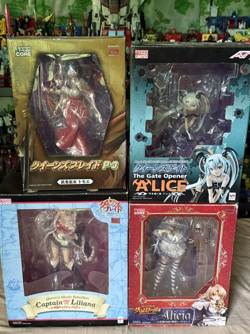 MegaHouse Queen's Blade Excellent Model cast-off figures (Category: Figurines & Statues) located in Burauen. Submitted by badtrip_lloyd (Listing ID 1462805078, Image 1). Description: Selling my Queen’s Blade Excellent Model cast-off figures scale: 1/8 condition: BIB, accessories complete with box 1. Queen’s Blade Tomoe 2. Queen’s Blade Rebellion Liliana 3. Queen’s Blade Grimoire Alicia 4. Queen’s Gate Alice (2012 Expo Limited Edition version) RFS