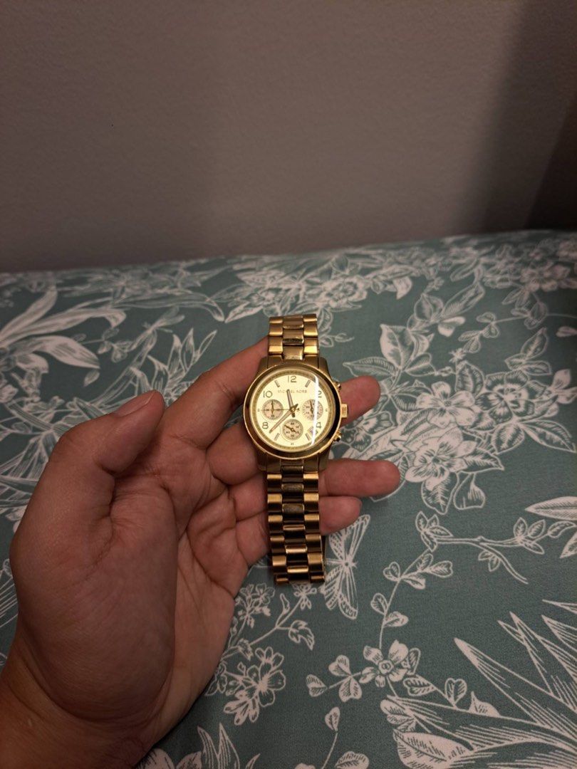 Michael Kors Gold Chronograph Watch (Category: Luxury Watches) located in Pasig City. Submitted by alfredjohnafable (Listing ID 1462860306, Image 1). Description: Michael Kors MK-5055 38mm 9.5/10 Condition No Box 3,999 + sf only! Bought in MK Store Philippines.