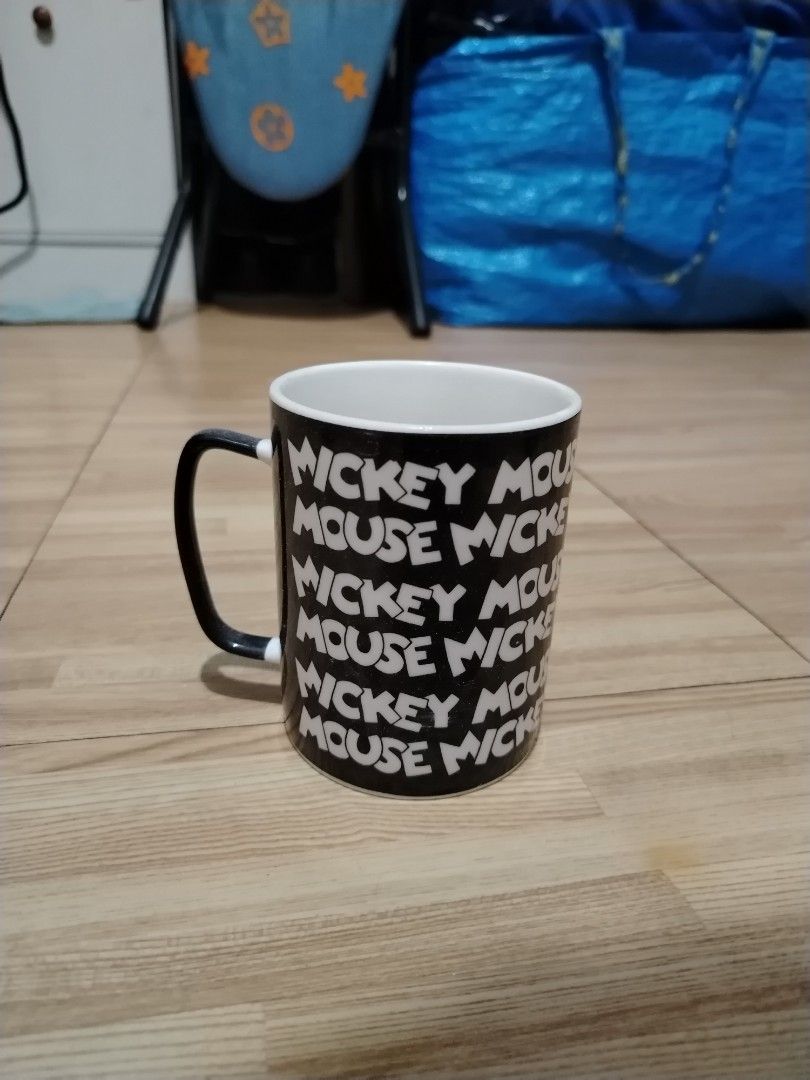 Miniso Mickey Mouse Black White Text Mug (Category: Coffee & Tea Tableware) located in Bacoor. Submitted by joshuaie (Listing ID 1462864894, Image 2). Description: ➡️ No Issue ➡️ No box.
